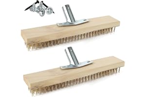 AHUNTTER 2PCS 12" Stiff Steel Wire Broom Head, Sweeping Brush, Heavy Duty Outdoor Yard Brush Steel Bristles for Deck Scrub Decking Paving Patio Paths Drives, With Iron Accessories