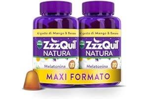 ZzzQuil Natura, Melatonina Per Dormire, Integratore con Melatonina pura ed Estratti Di Valeriana, Camomilla e Lavanda, Maxi Formato 2x72 Pastiglie Gommose, Gusto Mango e Banana