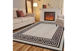 RUGS SHOP Door Mats Indoor Non Slip Mat Carpet Runners for Hallways Geometrical Border Low Profile Washable Runner Rug for Kitchen, Front Door Hall Hallways Living Room (120 x 170 cm, Beige Brown)