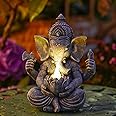 Ganesh Elephant Statue with solar lights，Hindu Ganesh Buddha Figurine, Indian Lord Ganesh Statue, Home Temple Mandir Meditation Yoga Room Decor