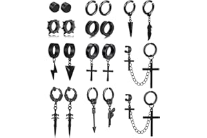 BVLAGIDA 20 Piezas Pendientes Hombre Pendientes Magnéticos de Acero Inoxidable Pendientes Clip Cruz Plumas Kpop Pendientes Negro Falsos Pendientes Para Hombres Mujeres