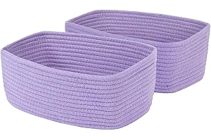 ORGMASTER Small Rope Basket 33x21.6x13 cm, Woven Storage Baskets Closet Organizer Bins, Shelf Boxes for Organizing Home Office, Cat Dog Toy Box, Empty Gift Basket 2 Pack, Purple