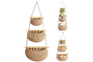 MeYuxg Wall Hanging Storage Baskets-Cotton Rope Storage Basket Boho Wall Hanging Decor- Back of Door Hanging Storage Organiser For Space Storage in Kitchen, Living room and Bedroom