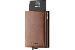 VULKIT Credit Card Holder RFID Blocking Mens Leather Bifold Card Wallet Automatic Pop Up for 9 Cards with ID Window & Coin Pocket