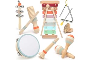 Musikinstrumente für Kinder, Kinderspielzeug ab 3 Jahre, Montessori Spielzeug, Holzspielzeug Baby Schlagzeug Kinder Trommel, Percussion-Instrumente Set, Geschenkideen für Jungen Mädchen 3+(9 in 1)