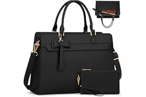 RAINSMORE Sac Cabas Femme Sac a Main Grande Capacité PU Cuir Sac Ordinateur Portable 15,6 Pouces Imperméable Sac de Cours 2 Pièces pour Voyage Affaires Travail Noir