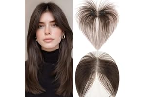 SEGO Pro Clip in Fringe Remy Human Hair Piece - Hand Tied Lace Base, Invisible Hairline, 2 Comb Clips - Curtain Bangs Fringe for Women, 9g/0.32oz, Dark Brown