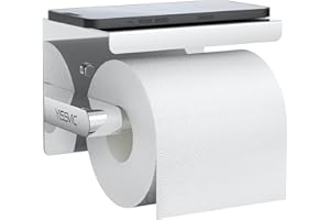 YISSVIC Uchwyt na papier toaletowy, bez wiercenia, z półką ze stali nierdzewnej, do łazienki i kuchni