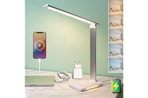 Maxter Lampara Escritorio LED Inalámbrica con BATERÍA Recargable - Flexo LED Escritorio Regulable (6W, 550 lumen, Puerto USB, 5 Niveles de Brillo y 5 de Color, Temporizador 30 min, Luz Lectura)