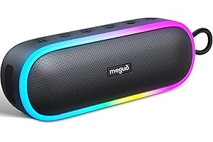 MEGUO Bluetooth Speaker 20W Loud Wireless Speakers with RGB Lights, Portable Speaker, IPX7 Waterproof, Bluetooth 5.1, Microphone Input, 12H Playtime, Outdoor for Party Camping BBQ