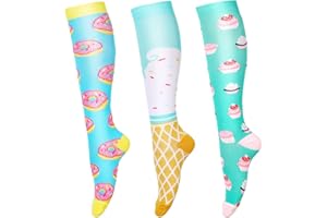 LEOSTEP Women's Compression Socks (3 Pairs) Compression Socks Colourful Thrombosis Socks for Sports, Flight, Running, Travel, Pregnancy Nurse 20-30 mmHg