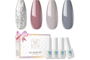 RSTYLE 4 Colori Semipermanente Unghie, Grigio Glitter Smalti Semipermanenti per Unghie Popolare Smalto Semipermanente Smalti Gel per Unghie UV LED Nail Polish Nail Art Design Manicure Set