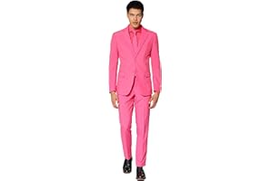 OppoSuits Modisch Party Einfarbige Anzüge für Herren - Mit Jackett, Hose und Krawatte, Rosa (Mr. Pink), 52 EU