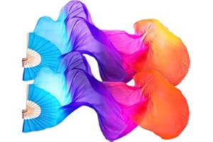 Jetec (Left + Right) Women Belly Dance Fan Veil Long Silk Fan