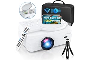 DXYIITOO Full HD WiFi Bluetooth Projector Built in DVD Player, 9000LM 1080P Supported, Portable Mini DVD Projector for Outdoor Movies, 250" Home Theater, Compatible with iOS/Android/TV Stick/PS4/HDMI/USB/TF