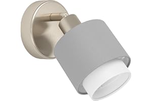 Eglo Bellizzi Lámpara de pared, lámpara de pared para interiores con foco giratorio, foco de pared de tejido en plata, gris y blanco, para salón y dormitorio, casquillo E14
