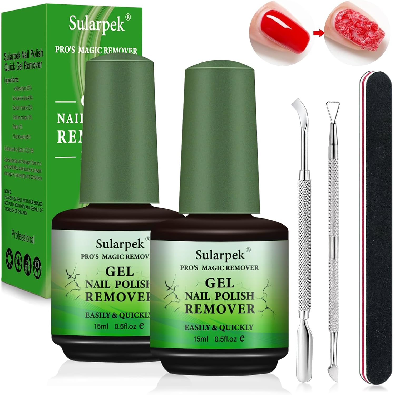 Sularpek Magic Remover Set, 2 Pcs Removedor Esmalte Permanente, Quita Esmalte Semipermanentes Para Uñas, con Lima de Uñas y Rascador de Esmalt, Elimina Fácil y Rápidamente el Esmalte