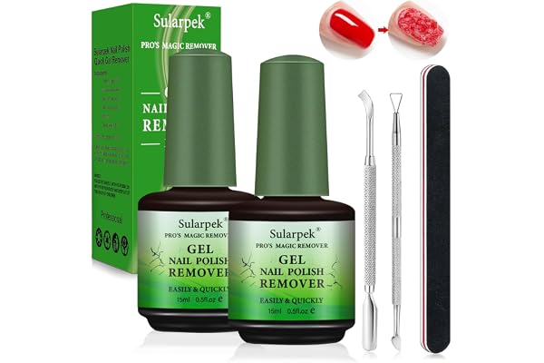 Sularpek Dissolvant Vernis Semi Permanent, 2*15ml Remover Vernis Semi Permanent, Dissolvant de Vernis à Ongles en Gel S'enlève en 3 à 5 Minutes Sans Endommager Les Ongles, Livré Avec Des Accessoires
