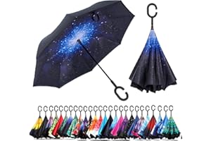 NNY Inc Double Layer Inverted Umbrella Cars Reverse Open Folding Umbrellas, Windproof UV Protection Large Self Stand Upside Down Straight Umbrella for Golf Women and Men with C-Shaped