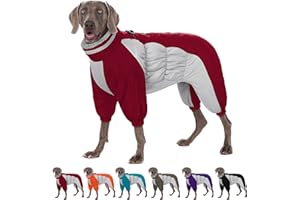AOFITEE Fullbody Dog Coat - Warm Dog Christmas Coat Fleece Jacket for Large Dogs, Turtleneck Winter Coats with Harness, Reflective Dogs Puffer Jacket Four Legged Jackets for Labrador, Red XL