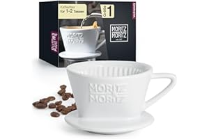Moritz & Moritz Ceramic Coffee Dripper - Excellent Aromatic Coffee Flavour - Coffee Filter - Coffee Filter Cone Porcelain in White (Size 1 (1-2 Cups))
