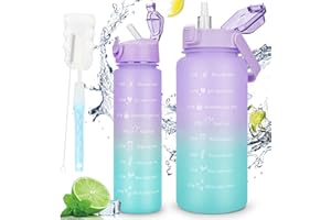 AOHAN 2 Pcs Water Bottle 2l + 750ml, Motivational Water Bottle BPA Free, Sports Water Bottle with Time Markings Leak-proof Drinking Bottle for School, Office, Hiking, Fitness (Purple-blue)