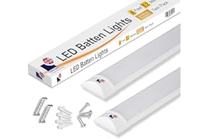 Morris 36w LED Batten Lights 4ft, 120cm, 4000k Natural White, IP20 LED Fluorescent Strip Light Fitting for Ceiling of Home & Office, Workshop & Garage Lighting, Pack of 2