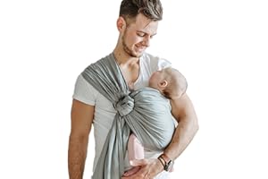 Shabany® - Ring Sling Tragetuch - 100% Bio Baumwolle - Babybauchtrage für Neugeborene Kleinkinder bis 15 KG - inkl. Baby Wrap Carrier Anleitung - grau (jumps)