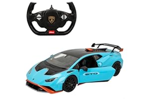 ColorBaby Rastar, Coche teledirigido Lamborghini Huracán STO Azul con Luces led y Puertas Que se abren, Coches para niños y para Adultos, Juguete para niño, Coche radiocontrol, Regalo(46978)