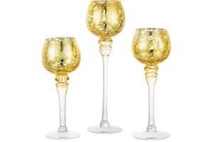 Inweder Portavelas de Velas Pequeñas Cristal - 3 Piezas Portavelas de Cristal Mercurio para Centro Mesa Portavelas para Velas Flotantes de Pilar Oro Portavelas para Navidad Boda Decoración del Hogar