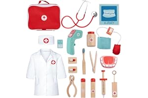 KidMigo Arztkoffer Kinder ab 3 Jahre, Holz Doktorkoffer Kinder, Zahnarzt Spielzeug mit Arztkoffer, Stetoskop Echt, Thermometer, Kinderarztkoffer Doktorspiele, Geschenk für 3 Jährige