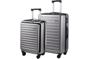 TydeCkare 2 Pcs 20/24 Luggage Set, Only 20" with Front Pocket & Expandable, Lightweight ABS+PC Hardshell Suitcase with TSA Lock & Spinner Wheels, 20" 37~41L + 24" 65L, Gray