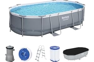 Bestway Power Steel Frame Pool Komplett-Set mit Filterpumpe 488 x 305 x 107 cm, grau, oval