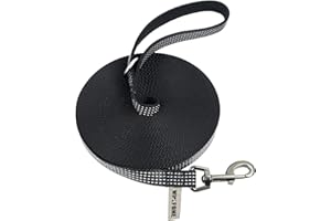 Wolfone Long Line Dog Lead with Padded Handle Black 10m Reflective Extra-long Training Leads for Dogs Outside