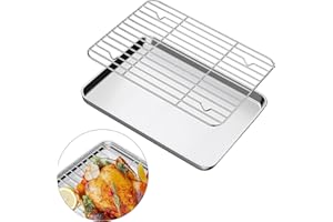 Seahelms Plaque Pâtisserie avec Grille, Plaque inox four Rectangulaire, Plaque Perforee Patisserie four 30x25x2,5 cm,Facile à nettoyer,a au lave-Vaisselle et Résistant four Pour Pizza,Biscuits,Viande