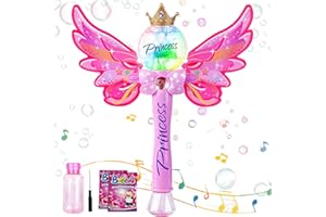 Sundaymot Máquina de Burbujas Máquina Automática Burbujas de Jabon Niños Hadas de Varita Mágica con Luces de Música, Botellas de Burbujas Incluida Pompas Jabon Bubble Maker Juguetes para Niñas 3 Años+