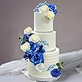DRWATE Flower Cake Toppers Boho Cake Toppers Artificial Blue Rose Eucalyptus Cake Decorations for Girl Women Birthday Baby Shower Wedding Valentine's Day Celebration Boho Party Supplies (Style 6)