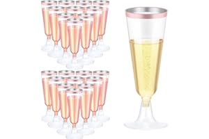 LWAIX Flute da Champagne in Plastica 160ml Bicchieri da Spumante Riutilizzabili per Feste Matrimoni Compleanni Halloween Natale 27Pcs (Oro Rosa)
