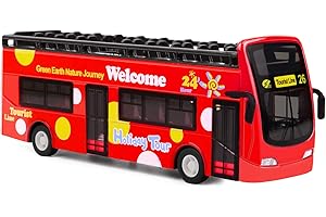 YIJIAOYUN Visite guidée à Double étage Bus Rouge en Alliage Jouet Diecast Open Roof Autobus Véhicules Moule/échelle 1:32 Bus à Rappel arrière avec lumières et Musique