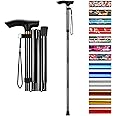 Supregear Folding Cane, 5-Level Adjustable Height Walking Stick, Lightweight Portable Travel Cane with Wrist Strap and T Handle, Black