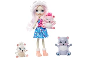 ENCHANTIMALS Coffret Famille avec Mini-poupée Pristina Ours Polaire, 3 Figurines animales et Accessoires Surprises, Jouet pour Enfant, GJX47