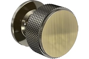 FURNIWARE Pack of 10 Knurled Cabinet Knobs, Shiny Antique Brass Cabinet Knobs, Solid Cupboard Handles with 2 Sizes Screws, Round Single Hole for Kitchen, Dresser, Wardrobe, Chest of Drawers, Furniture