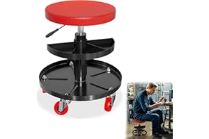 YRHome Sgabello da officina con ruote, regolabile in altezza, 41-51 cm, sedia da officina, sedia a rotelle, seduta ergonomica, diametro 30 cm, con ruote a 360° e 2 ripiani per attrezzi, 130 kg