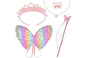 AUYAO Zestaw kostiumów dla dzieci, skrzydła motyla, fantazyjne przebranie, skrzydła, peleryna dla dzieci, kostium wróżki księżniczki, zestaw kostiumowy ze spódnicą tutu, dziewczęce przebranie motyla