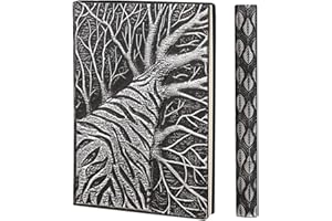 YHH Cuaderno A5 Tapa Dura, Hojas de Rayas, en Relieve, Hecho a mano, 200 Páginas, Libretas Bonitas, Diario de Viaje Cuero, Vintage Journal Notebook, Regalo Aniversario Mujer Hombre, 3D Arbol Plateado