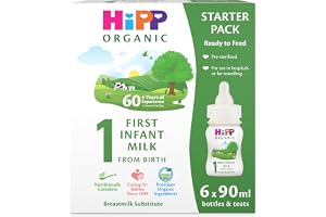HiPP Organic 1 First Infant Baby Milk Ready to Feed Liquid Formula Starter Pack, From Birth (6 x 90ml bottles)