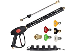 M MINGLE Replacement Pressure Washer Gun with Extension Wand, M22 15mm or M22 14mm Fitting, 5 Nozzle Tips, 40 Inch, 4000 PSI