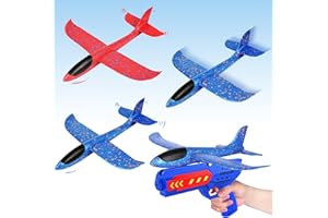 Smdbzda Avion Jouet Enfant, 4 Pack Avions Planeurs en Mousse, Avion Polystyrene avec Pistolet Catapulte, Planeur en Mousse, Cadeau Enfant Anniversaire Garçon Fille 3-12 Ans