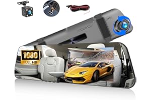 CAMECHO Espejo Retrovisor Coche con Camara de Visión Pantalla de 4,5 Pulgadas Full HD 1080P, Doble Dash CAM Coche Delantero y Trasero, Super Visión Nocturna con Grabación en Bucle DVR
