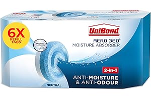 UNIBOND AERO 360° Moisture Absorber Neutral Refill Tab, Ultra-Absorbent and Odour-neutralising, for AERO 360° Dehumidifier, Condensation Absorbers, Pack of 6 (6 x 450g), Packaging May Vary